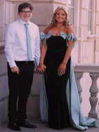 Zia | Off the Shoulder Pink Mermaid Long Velvet Prom Dress with Bows by KissProm